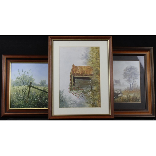 35 - Kevin Curtis (1958-2009) Collection of three acrylic/gouache landscape paintings depicting rural sce... 