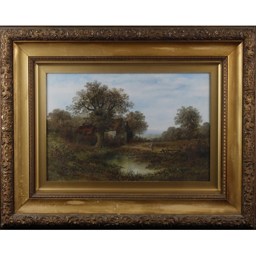 38 - Mellins (19th to early 20th Century). Oil on canvas, depicting a farm building amongst trees with po... 