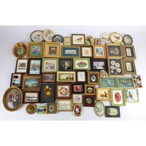 40 - Miniature pictures. A collection of approximately fifty mostly framed miniature pictures, including ... 