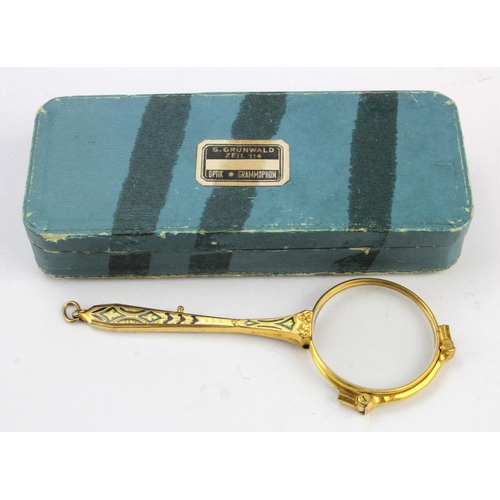 409 - Gilt metal lorgnette glasses, with gilt decoration to handle, length