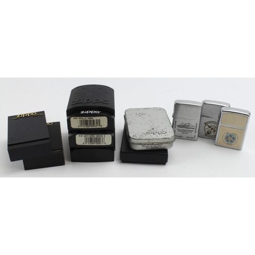 500 - Zippo Lighters. A collection of ten mostly Military & Naval related Zippo lighters, including R.M.S.... 