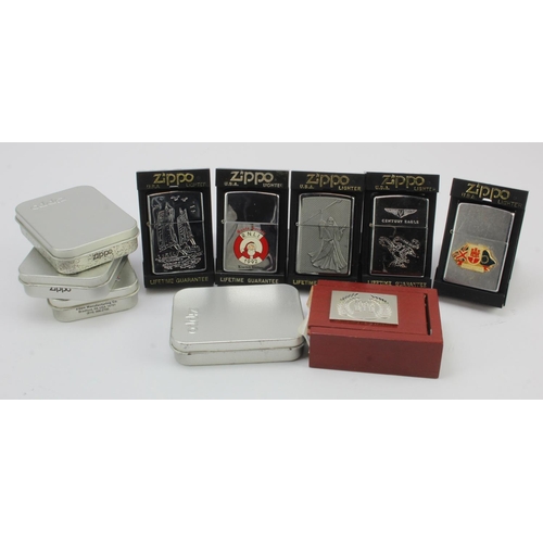 502 - Zippo Lighters. A collection of ten various Zippo lighters, including Hong Kong 1997, Century Eagle,... 