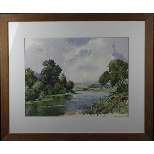 51 - Parker. Cyril Victor (1897-1984), watercolour of a river landscape signed lower left. Image size 54c... 