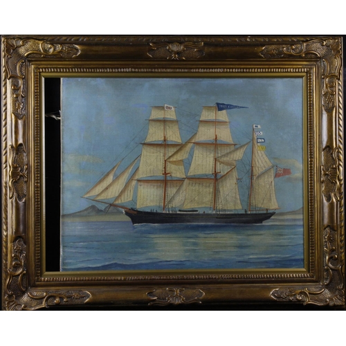 52 - Picture depicting the John Cobbold ship with figures on board, contained in a gilt frame, image size... 