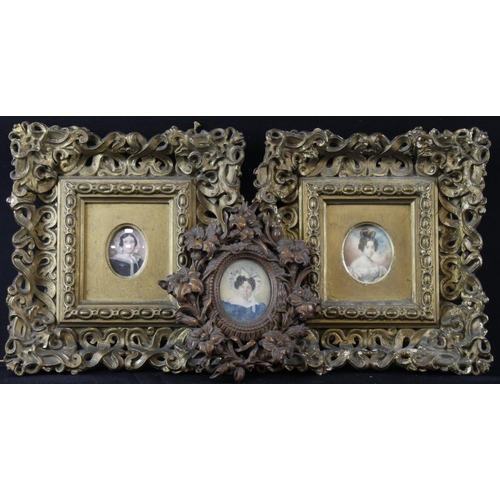 54 - Portrait Miniatures. A group of three female portrait miniatures, circa 18th / 19th Century, each co... 