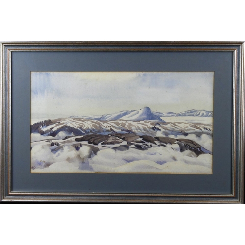 56 - R. Dawson. Watercolour, depicting a mountainous landscape, signed by artist to lower left, mounted, ... 