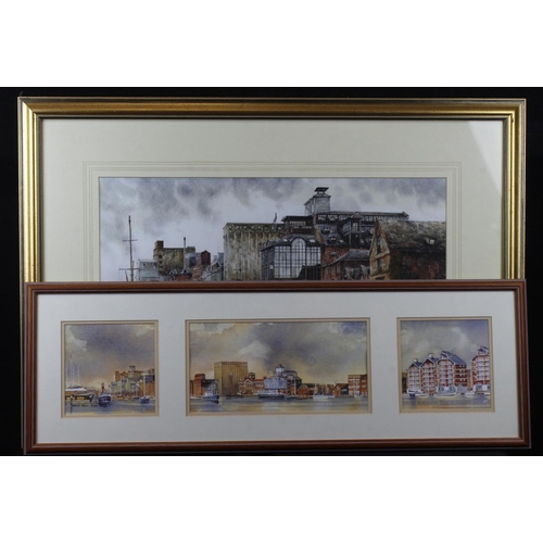 57 - R. Siger. Watercolour depicting the Ipswich waterfront, made up of various buildings & boats, signed... 