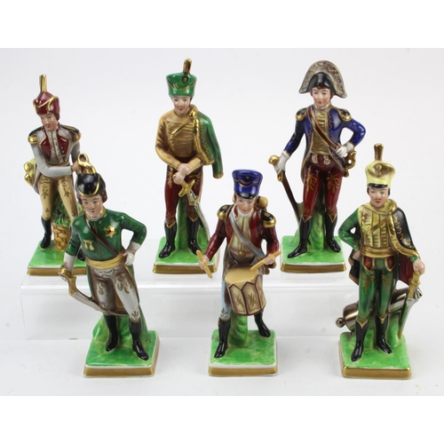 82 - Capodimonte. Six Military figures by Capodimonte, each with makers marks to base, tallest 18cm appro... 