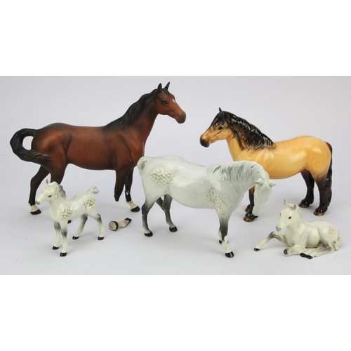 92 - Five Beswick horses, various sizes the largest AF