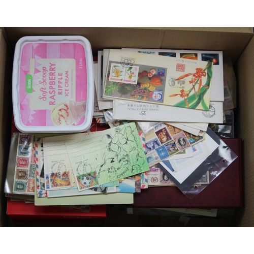 132 - Large cardboard box with loose stamps (1000's) and stockbooks well filled various, covers etc.  (Buy... 