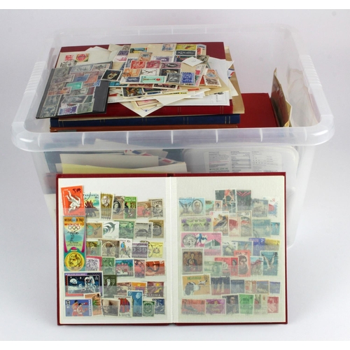 134 - Large plastic crate housing loose stamps (1000's) and stockbooks well filled various, covers etc.  (... 