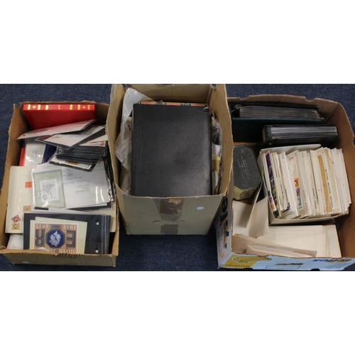 138 - Miscellaneous three large boxes inc loose, in albums, in cigar boxes. First Day covers etc etc set e... 