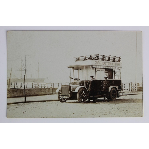 523 - Suffolk, Ipswich: RP Great Eastern Railway motorbus Ipswich -Shotley  P/U 1908 - fine card.