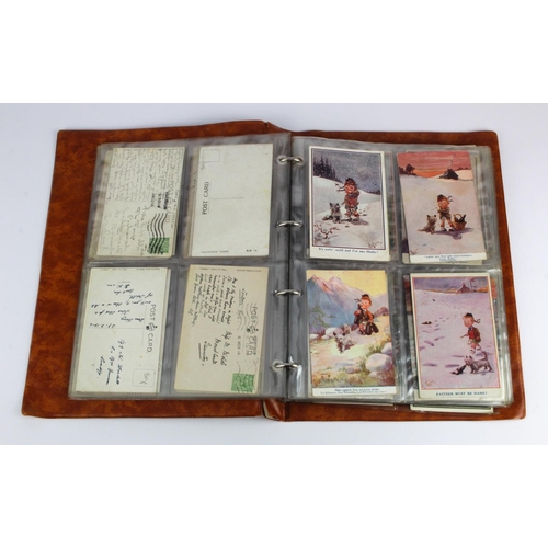 564 - T Gilson, artist drawn original collect, military, naval, comic in tan album   (approx 144 cards)