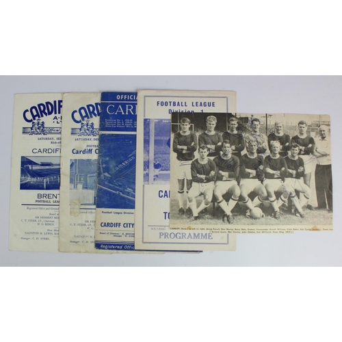 855 - Cardiff City programmes v Brentford 1951, v Luton 1951, v Tottenham 1961 x2. Plus a 1960's Cardiff T... 