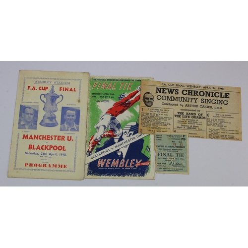 872 - Football programmes - 1948 FA Cup Final Blackpool v Man Utd 24/4/1948 with Ticket & Song Sheet and S... 