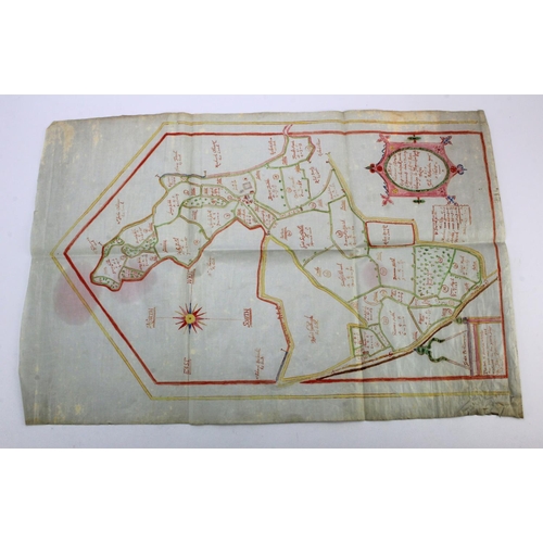 896 - Kent interest. A hand coloured plan dated 1655, relating to a plot of land linked to the Manor of Ro... 