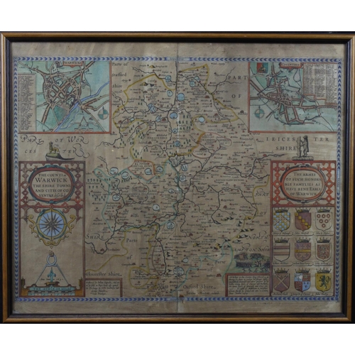 912 - Speed (John). Hand coloured engraved map 'The Counti of Warwick the Shire Towne and Citie of Coventr... 