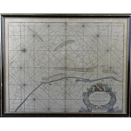 921 - Yarmouth interest. A hand coloured engraved sea chart 'Yarmouth and the Sands about it..., by Captai... 