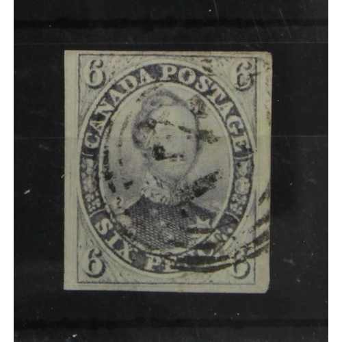 98 - Canada 1852-57 6d slate-violet, used with four margins, very wide on 2 sides, SG9, cat £1100.