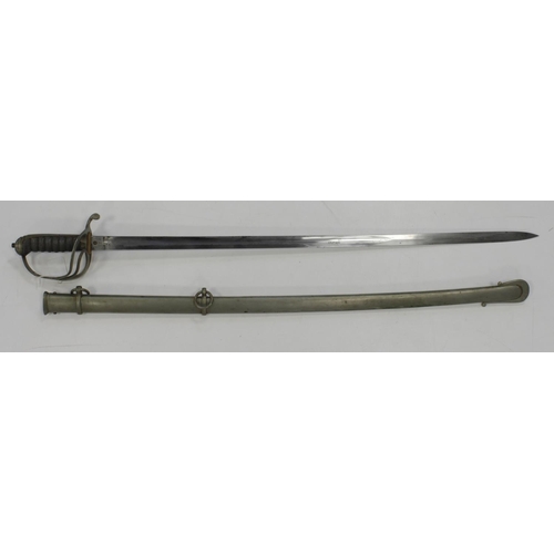 106 - Sword 1822 pattern light cavalry with plain unmarked blade in its steel scabbard.