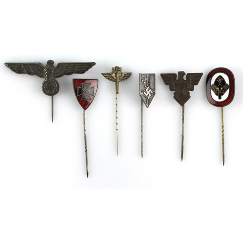 195 - German 3rd Reich stick pins, some enamelled, some with makers marks (6)