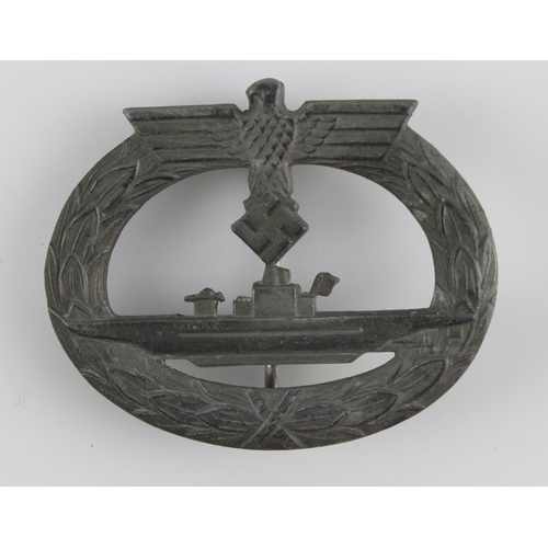 197 - German 3rd Reich U-Boat badge, maker marked 'fo'.