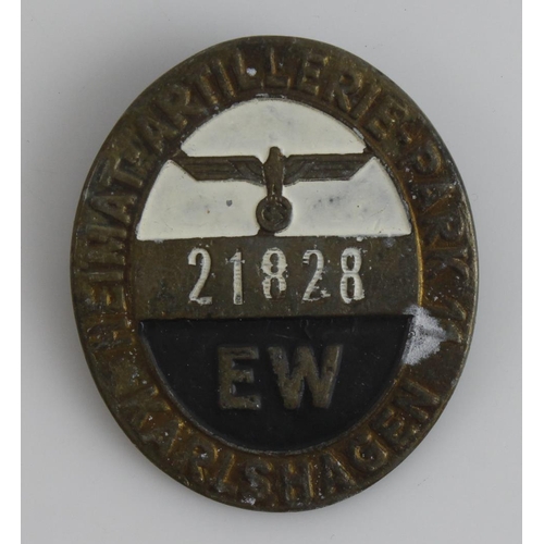 210 - German artillery karlshagen badge no 21828.