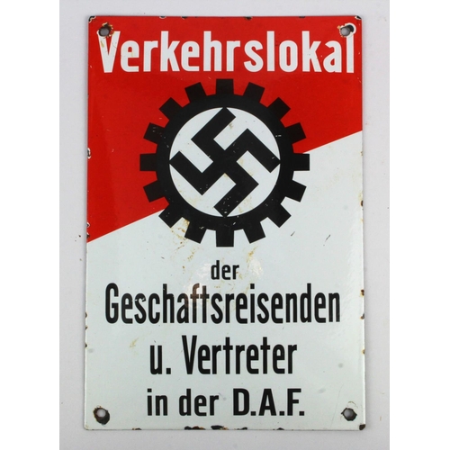 217 - German DAF enamel sign, 1 foot approximately, service wear.