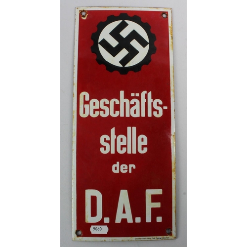 218 - German DAF metal enamel plaque, shows age.