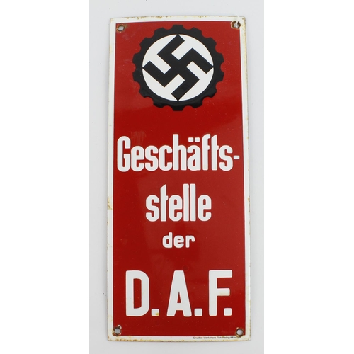 219 - German DAF WW2 enamel plaque 36cm x15 cm, lovely item.