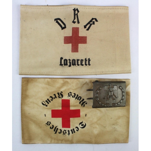 225 - German Deutches Rot Kreuz armbands, 2x types and Buckle.