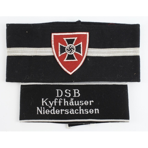 227 - German DSB Kyffhauser arm band with one other veterans arm band.