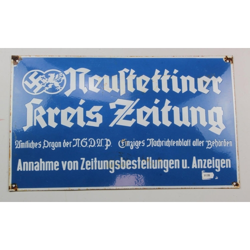 232 - German enamel sign, approximately 2 foot x 1 foot, service wear.