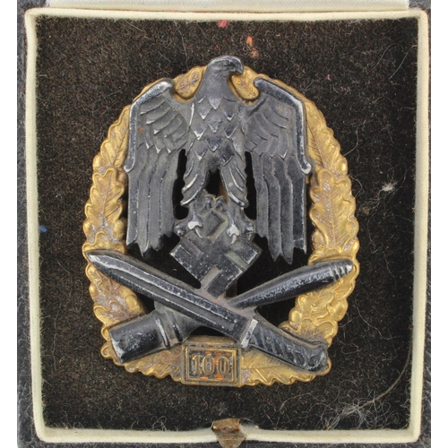 237 - German General Assault badge, 100 engagements, JFS maker marked, in fitted case.