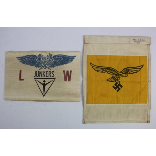 254 - German Junkers Factory a pennant with Eagle to reverse and LW armband.