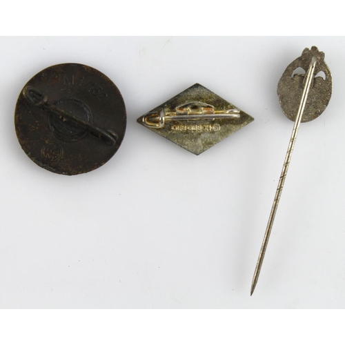 291 - German Nazi party badge, Hitler youth and tank battle stick pin.