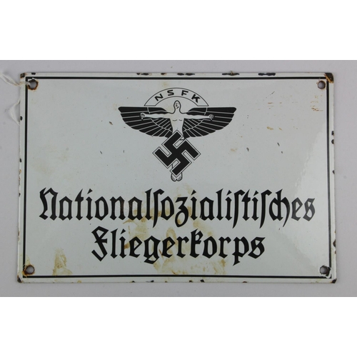 296 - German NSFK enamel sign, National Flieger Korps 1 foot approximately, service wear.