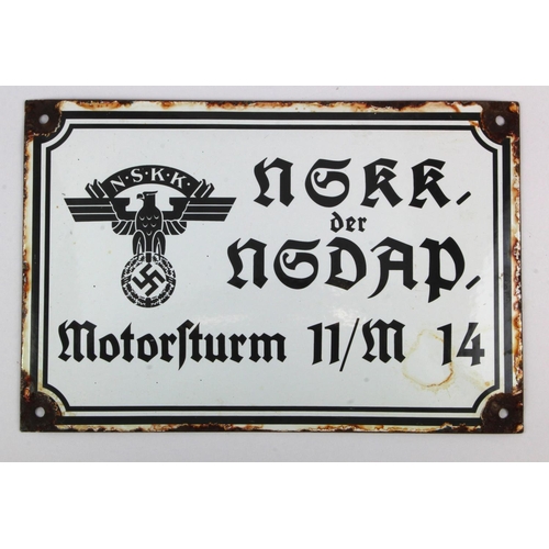 297 - German NSKK / NSDAP enamel sign, 1 foot approximately, service wear.