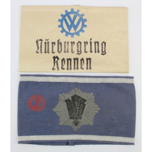 313 - German RLB Air Raids armband and a VW Factory workers armband.