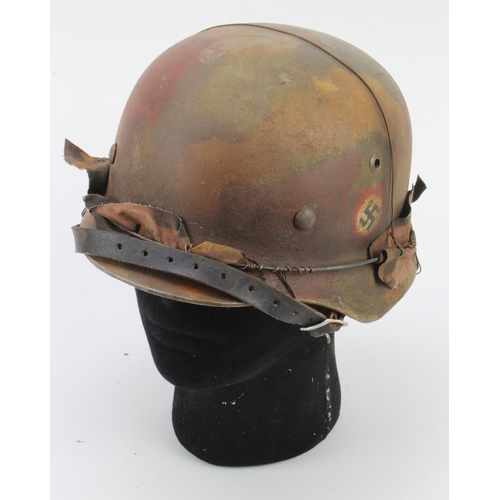 324 - German SS Combat M35 double decal steel helmet, traces of old cover & wire still present, complete w... 