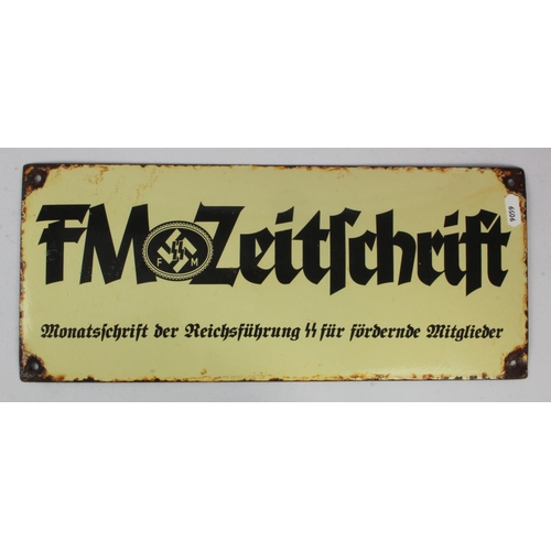 329 - German SS metal enamel plaque, shows age.