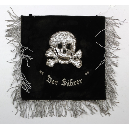 332 - German SS Trumpet banner ? service wear, Der Fuhrer one side with Totenkopf and SS Runes on reverse.