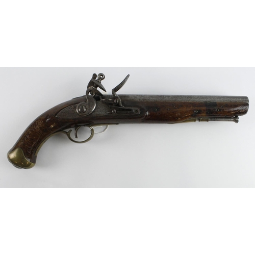 34 - Flintlock matched pair of officers pistols c1800. Both locks signed William & Powell with military p... 