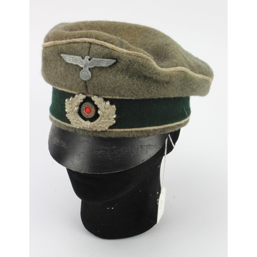 349 - German Wehrmacht Officers cap, semi crusher style, service wear.