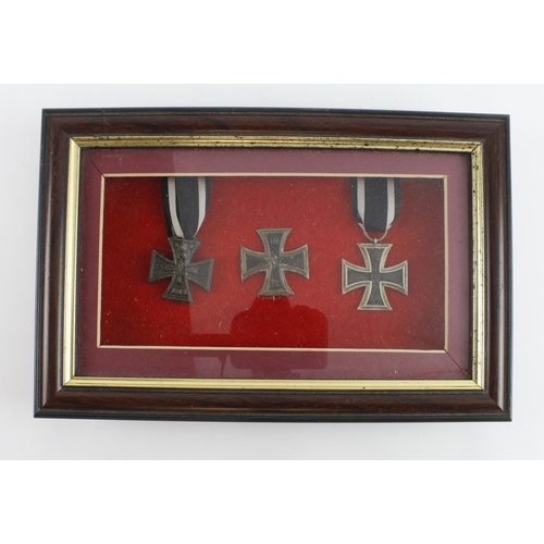 360 - German WW1 Iron Cross 1st class with Iron Cross 2nd class and cast iron commemorative Iron Cross all... 