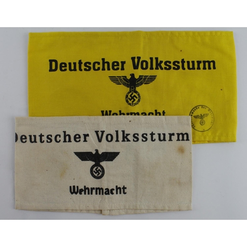 379 - German WW2 Deutscher Volkssturm Wehrmacht arm bands two different types.