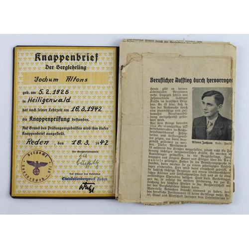 392 - German WW2 miners group of documents to Alfons Jochum comes with ID book dated 18-3-1943 with variou... 