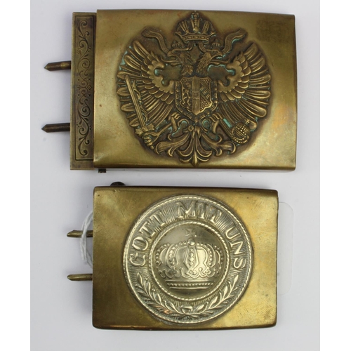 403 - Gott Mit Uns Buckle in Brass with silver finish disc + Austro Hungarian belt buckle - all brass fini... 