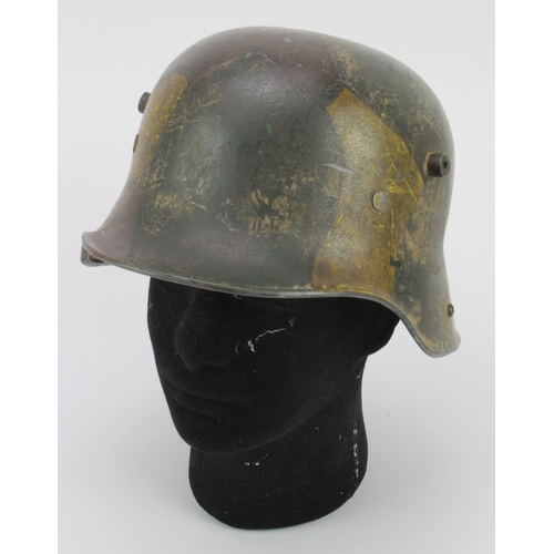 408 - Imperial German WW1 Stalhelm, camo finish, complete with liner, service wear.